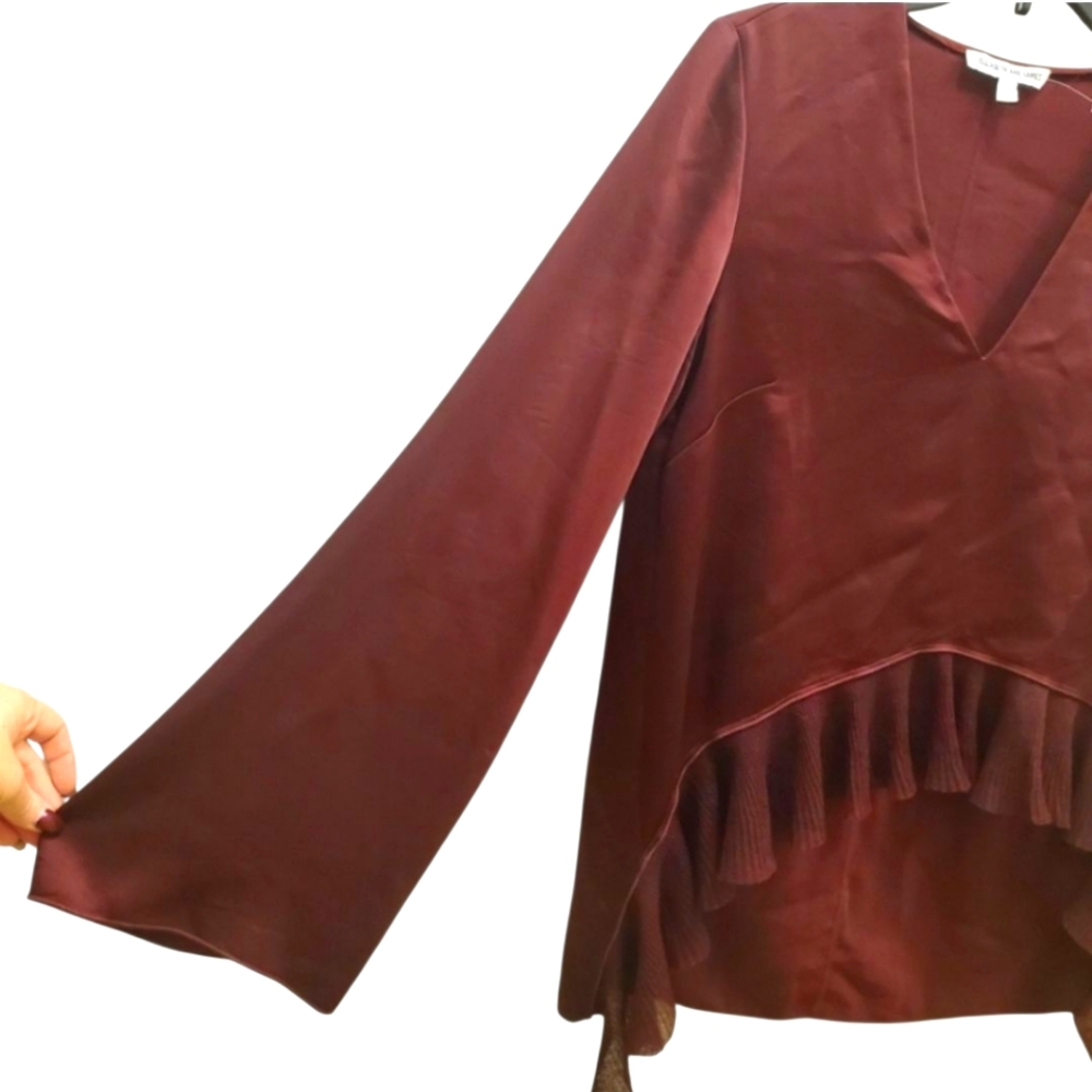 Elizabeth & James Top Satin Flare Sleeve Hi Low Ruffle "Heath"